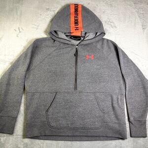 Under Armour 1/2 Zip Hoodie Men's Large Gray Florescent Pink Logo College Sporty